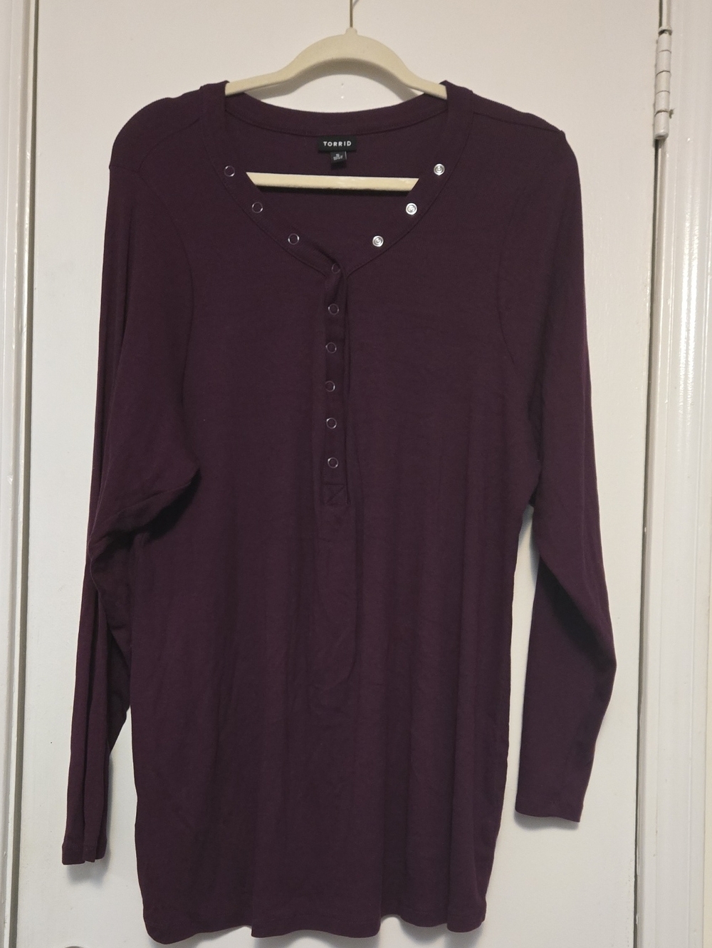 torrid Deep Plum Snap-Front Long Sleeve Henley